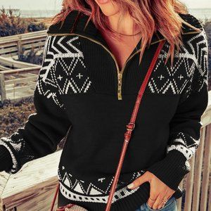 Geometry Knit Quarter Zip Sweater